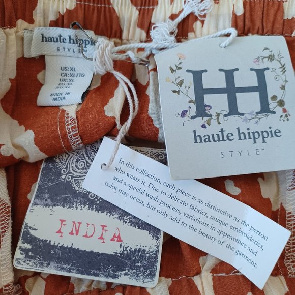 Haute Hippie Pant Wide Leg Cotton Tribal Ikat Boho Size X Large - Picture 5 of 14